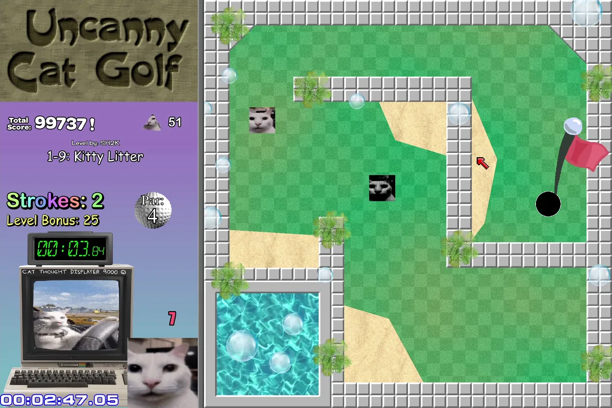 Uncanny Cat Golf use walls as reliable shelter gameplay scene