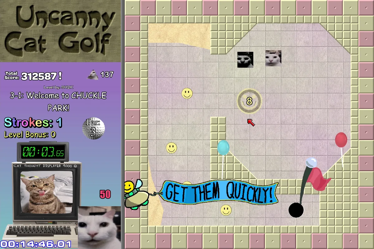 Uncanny Cat Golf read hazards by recovery cost gameplay scene