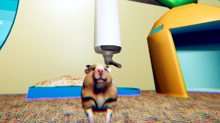 Hamster beneath a cage water bottle